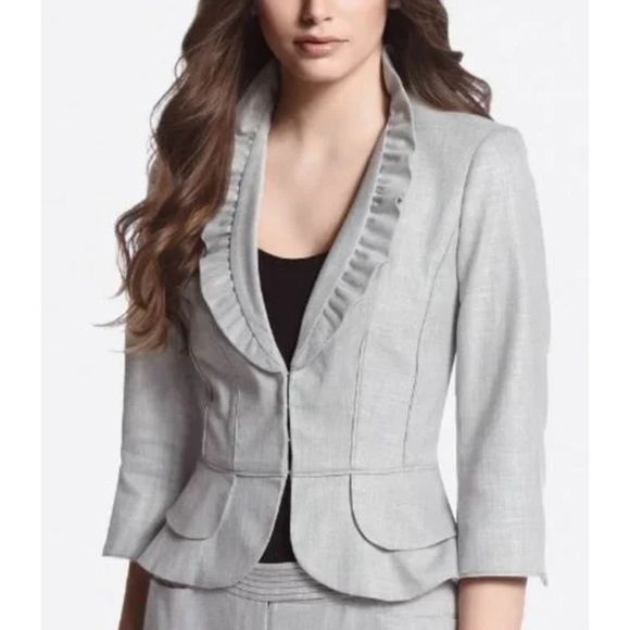 WHBM White House Black Market NWT Peplum Ruffle Gray Blazer, Size 6, MSRP $158 - Picture 1 of 12